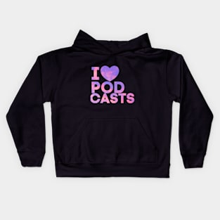 I Heart Podcasts Pink Clouds Kids Hoodie